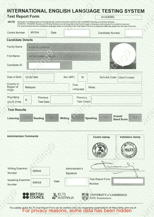 Roberta M.'s IELTS certificate