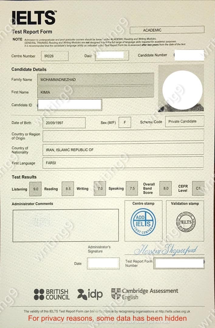 Mohd K.'s IELTS certificate